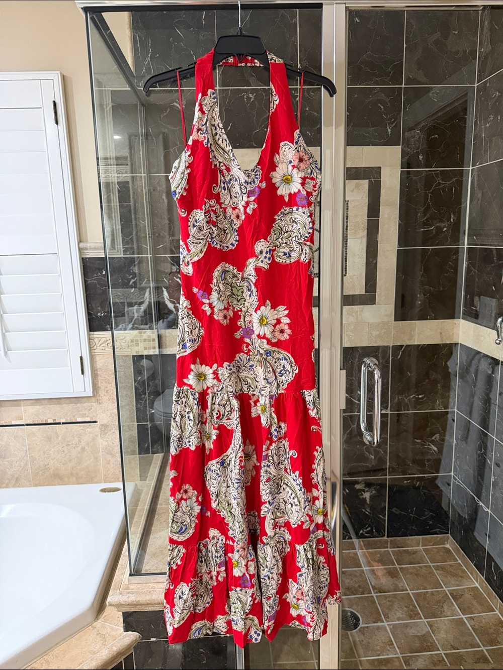 MSK Red Floral Paisley Halter Maxi Dress